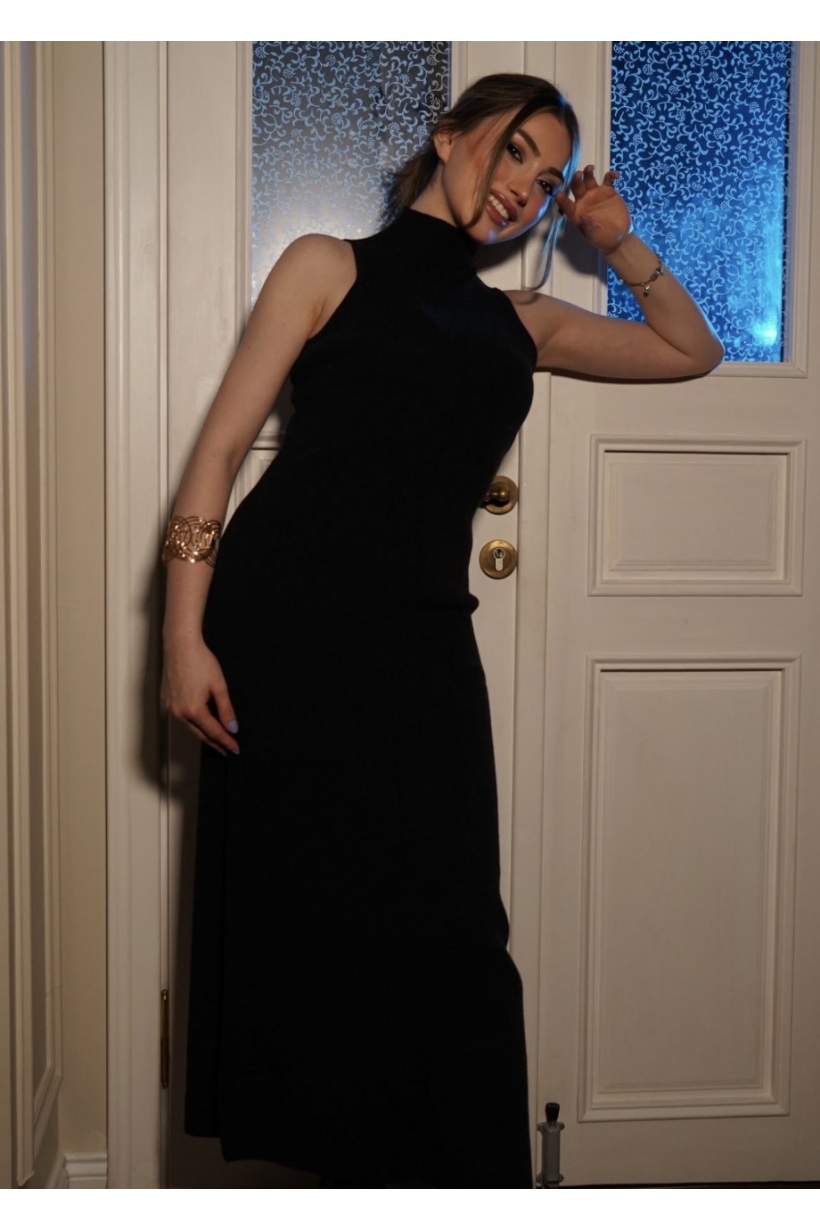 DİK YAKA TRİKO ELBİSE - ANTRASİT GC-006