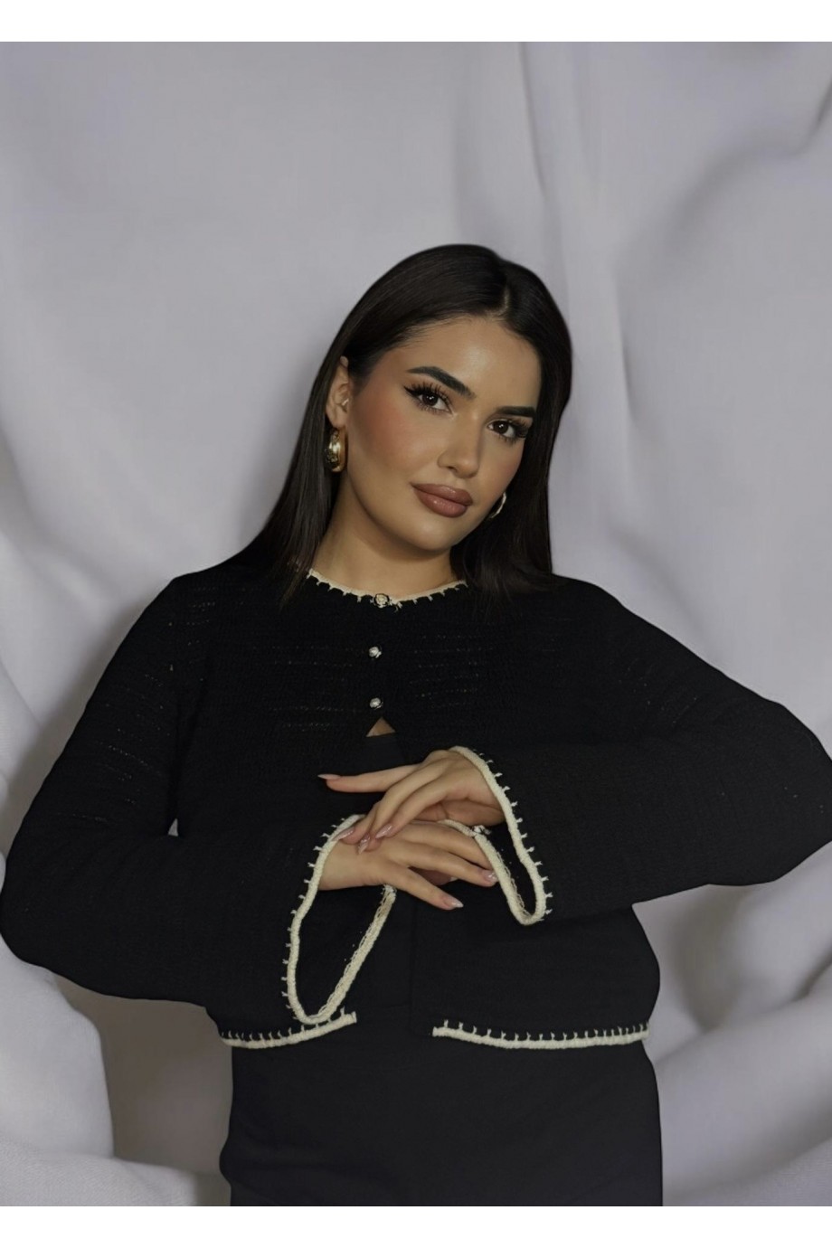 DÜĞMELİ PAMUK TRİKO HIRKA - SİYAH GC-0028