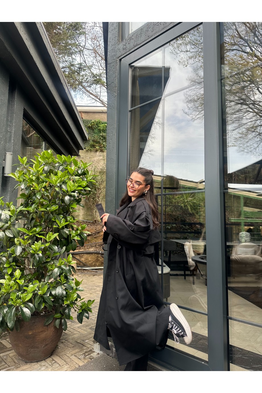 SİYAH DÜĞME DETAYLI TRENÇKOT GC-777